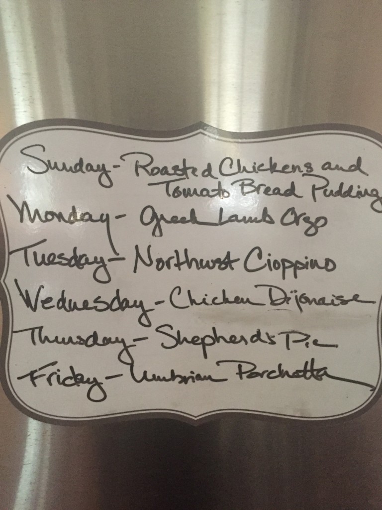 This week's dinner menu