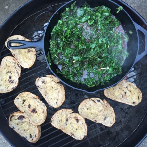Grilled Roast Chicken with Spinach Ricotta Crostini